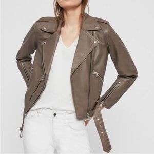 All Saints Taupe Leather Jacket
